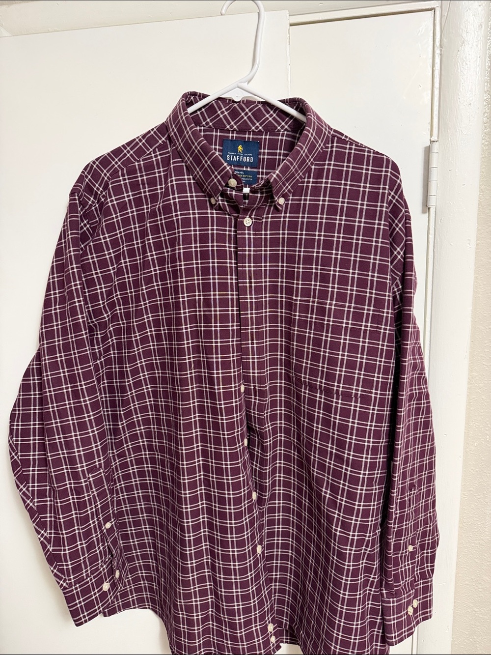 Stafford Men's Wine Plaid Button-Down Shirt